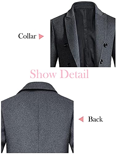 Minibee Men's Woolen Trench Coat Double Breasted Slim Fit Winter Overcoat Long Jacket Business Pea Jacket2