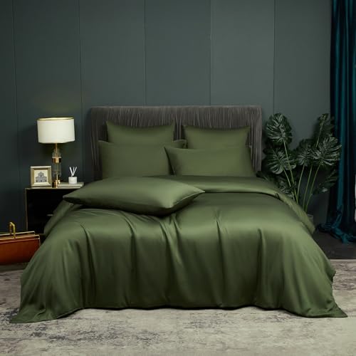 Ropa de cama de bambú hipoalergénica y transpirable, funda nórdica verde de dos piezas 3