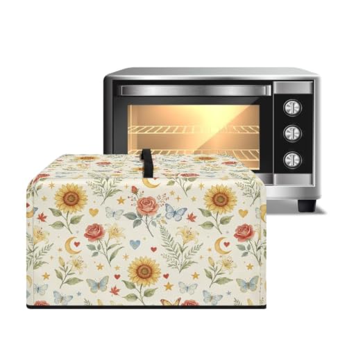 Image of Microwave Dust Cover Oil-Proof Countertop Convection Oven Cover Protective Smart Oven Protector for Kitchen Decor and Accessories, L, Sunflower Rose Butterfly Lily Flower Beige