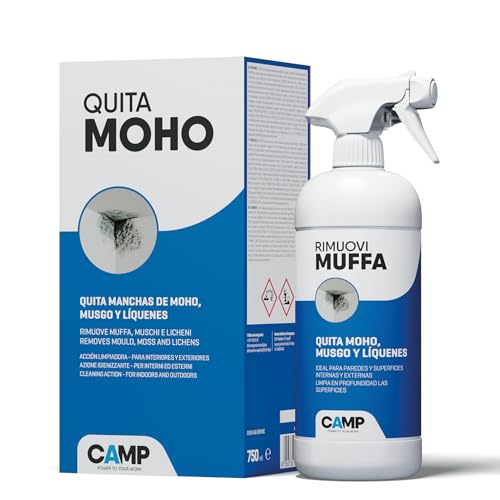 Camp Quita Moho - Antimoho para Paredes Interiores y Exteriores de Acción Rapida, Aerosol Antimoho Listo Para Usar, Limpieza para Moho, Musgo y Hongos - Productos Limpieza Casa, 750ml