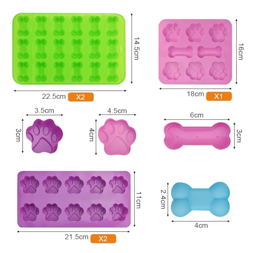 SLTAXAR 5 Stück Backmatte Hundekekse Groß 64 Hohlraum Silikonform Hund Silikonform Hundekekse Silikonformen für Hundepfoten BPA-Frei Silikonformen für DIY Hundeleckerlies Schokolade Kekse Süßigkeiten
