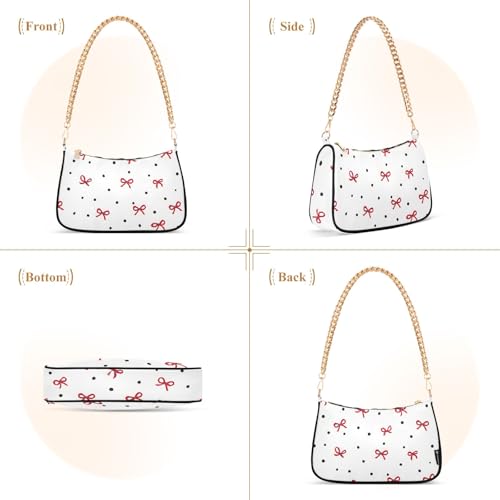 Clutch Shoulder Bags Tote Evening Purse Handbags for Women Red Bow Polka Dot Hobo Bags with Zipper Closure2