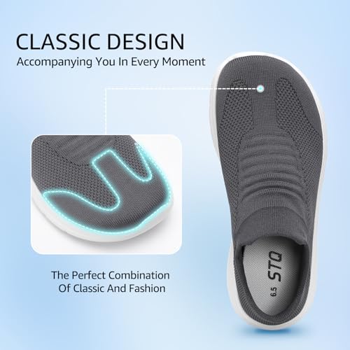 Image of STQ Wide Toe Box Walking Shoes for Women Slip On Breathable Sock Sneakers | Arch Support, Sock Like Mesh, Breathable Upper, Lightweight, Non Slip, Comfortable, Daily Wear, Minimalist