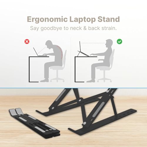 Image of Aluminum Foldable Laptop Stand | 6-Angle Adjustable Ergonomic Portable Riser | Ventilated Desktop Cooling Holder for MacBook Pro /Air, HP, Dell, Lenovo (10 to 15.6 Inches) - Multicolor