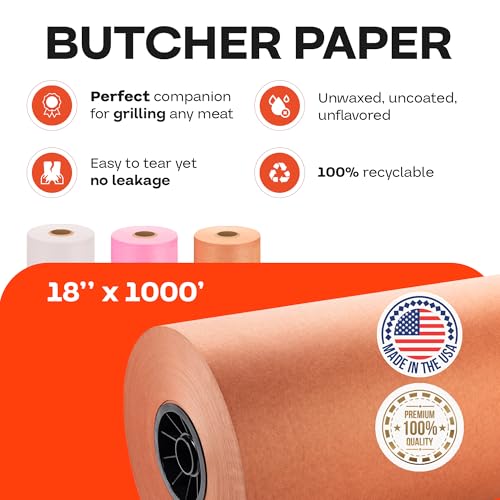 Image of Peach Butcher Paper 18 inch x 12000 inch (1000 feet) - USA-Made Natural Paper Roll
