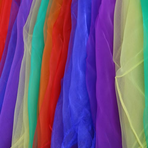 12pcs Square Silk Scarves, Candy Color Gauze Kerchiefs for Dance Performances, Kindergarten Activities, Assorted Colors4