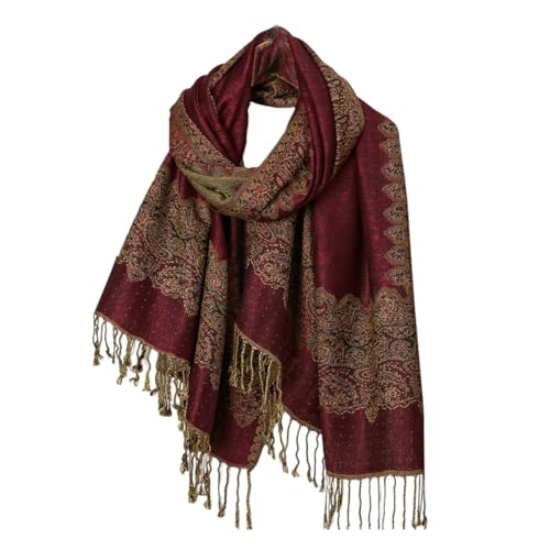 LMVERNA Reversible Paisley Pashmina for Women Rave Scarf Red Shawls and Wraps for Evening Dress4