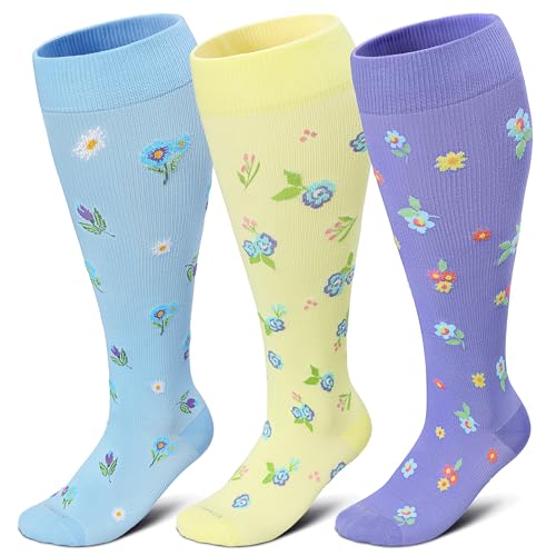 Image of Plus Size Compression Socks for Women Men, Wide Calf Extra Large, 15-20 mmHg, Knee High, for Nurses Pregnant Travel
