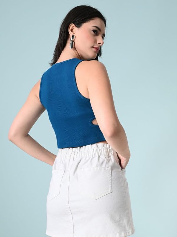 Image of Women's Cotton Ribbed Crop Top | Sleeveless Slim Fit Tank | Summer Wear