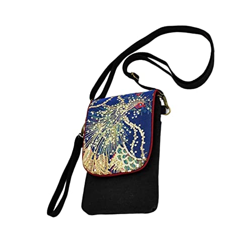 Embroidered Crossbody Bag for Women Handbags Wristlet Wallet Bag Cell-phone Pouch Coin Purse Cute Mini Vintage