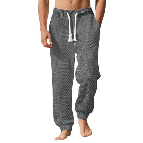 FQZWONG Mens Jacquard Cuffed Pants Casual Soild Elastic Waistband Drawstring Joggers for Travel Leisure and Everyday Use - Main Image