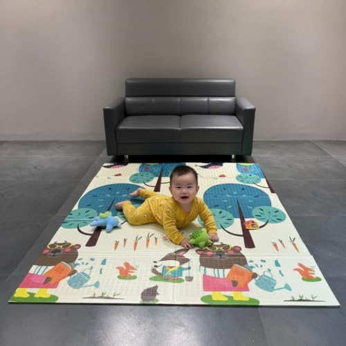 Image of Premium Baby Play Mat, Reversible, Soft, Easy to Clean, Learning & Playing Carpet, Crawling Play Mat, Non-Slip, Waterproof-Portable-Outdoor /Indoor Use | Foam Play Mat for Babies, Toddlers (Animal-Roadmap) Multicolor (Giraffe-Bear)