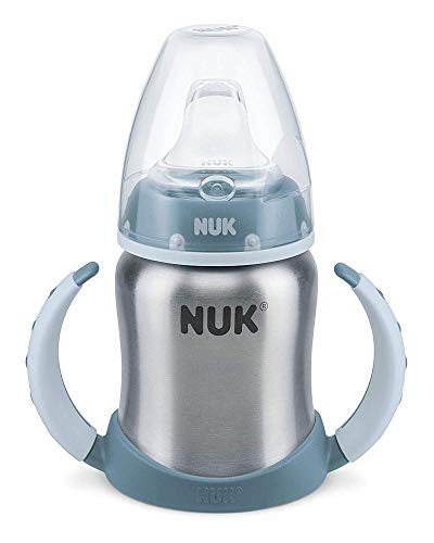 NUK Learner Cup Trinklernbecher, auslaufsicher, hochwertiger Edelstahl, langlebig und hygienisch, 6-18 Monate, (Boy), 125 ml , Blau