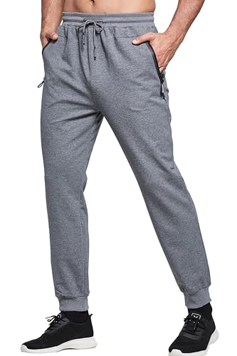 Image of HCSS Mens Joggers Tracksuit Bottoms Men for Running Sports Lounge Slim Fit Cotton with Zip Pockets Elasticated Waist (Dark Grey L)