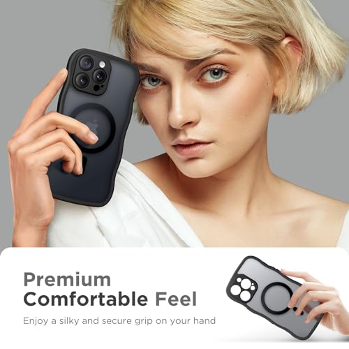 CAPRARO for iPhone 16 Pro Max Case for Women Girls, Upgraded [Full Camera Protection] [Compatible with MagSafe] Cute Wave Translucent Matte Phone Case for iPhone 16 Pro Max, Black by CAPRARO - Used condition - Image 8