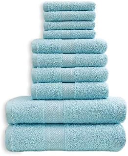 10 Pcs Bale 100% Cotton Towel Set HOTEL QUALITY 2 Bath Towels, 4 Hand Towels, 4 Face Towel Bathroom Accessories(Aqua)