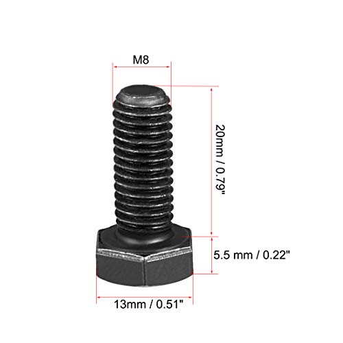 Image of uxcell M8x20mm Hex Head Left Hand Screw Bolts Fastener Carbon Steel Black 10pcs