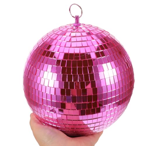 Bola espejada rosa de 20 cm de diámetro para decoración de fiestas, globos reflectantes para festivales musicales y eventos de baile miniatura 4