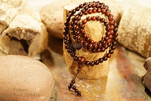 Orignal Red Sandalwood Mala, Red Sandalwood (108+1 Beads) Rosary Lal Chandan Japa Mala With Tassel For Meditation, Pooja, Chanting, Wearing; Hastkala Kendra (7MM)
