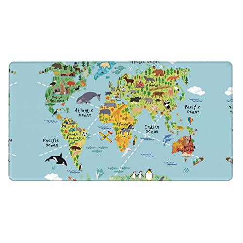Grand tapis de souris avec carte du monde 40,1 x 74,9 cm pour bureau, jeu, PC, ordinateur portable, bureau