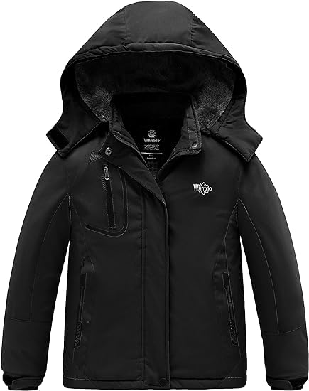 Wantdo Giacca da Sci Montagna Invernale Parka da Neve Caldo con Cappuccio Cappotto da Snowboard Giubbotto Impermeabile Bambina