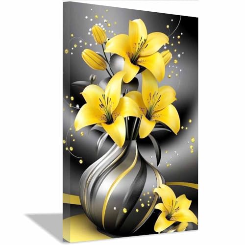 Décoration murale de salle de bain fleur jaune TERUEA cadre 40x60cm