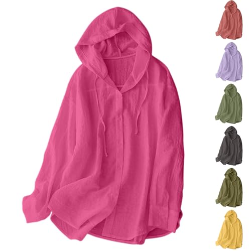Women Cotton Linen Gauze Sun Protection Shirt Lightweight Long Sleeve Hoodie Summer Button Down Beach Coverups Shirt