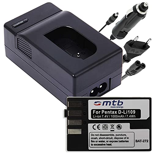 Cargador Pentax D-Li109 con batería de repuesto y doble conexión de red y vehículo