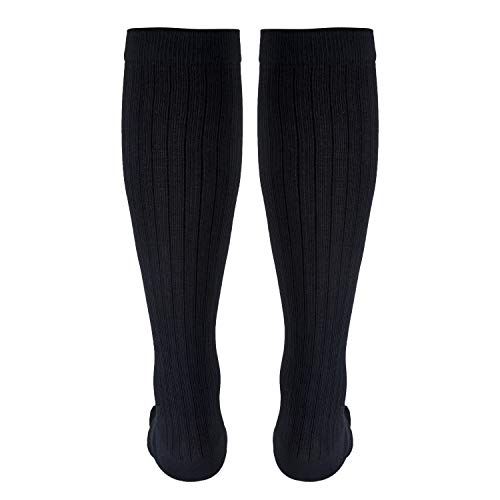 Image of NuVein Men's Compression Socks, 8-15 mmHg Support, Dress Trouser Style, Over Calf Knee High, Navy, Medium