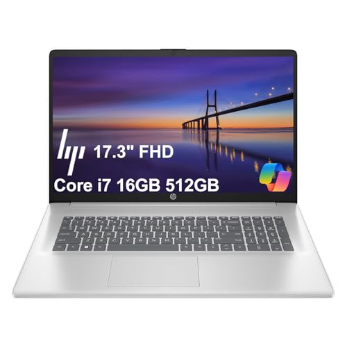 Image of HP 17 Laptop (17.3 inch FHD, Intel 10-Core i7-1355U, 16GB RAM, 512GB SSD) for Business, Home, Students, Long Battery Life, Narrow Bezel, Numeric Keypad, Webcam, Wi-Fi 6, Fast Charge, Win 11 Home