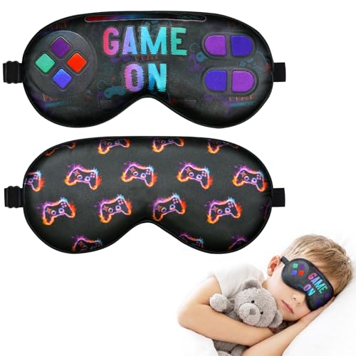 Pack de 2 antifaz para dormir para niños, tela de seda, antifaz para dormir con correa ajustable, gafas opacas para niños para casa y viajes (consola de juegos de llama)