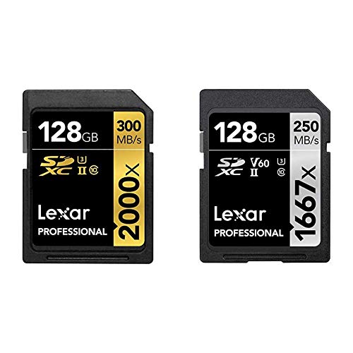 Lexar Professional 2000x 128GB SDXC UHS-II Card (LSD128CBNA2000R) & Professional 1667X 128GB SDXC Uhs-II/U3 Card (LSD128CBNA1667)