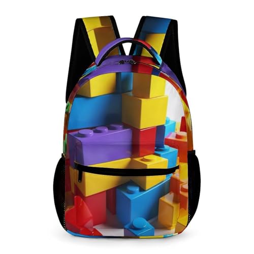 Colorful Building Blocks Backpack for Men Women, Durable Small Backpack Casual Lightweight Daypack for Travel Bag