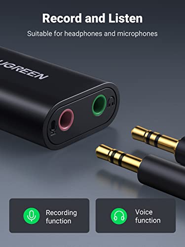 Ugreen Usb To Audio Jack Sound Card Adapter With Dual Trs 3-Pole 3.5Mm Headphone And Microphone Usb To Aux 3.5Mm External Audio Converter For Windows Mac Linux Pc Laptops Desktops Ps5 Headsets Black #TOP3