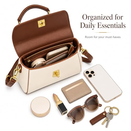 Image of Crossbody Bag for Women Shoulder Handbag PU Leather Satchel Purse with Top Handle Gold Turn Lock Adjustable Strap