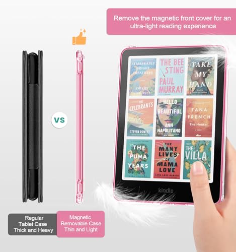 MoKo Étui Magnétique Détachable pour 7" Kindle Paperwhite 12e Génération 2024 & Kindle Colorsoft 2024/2025,Ultra Clair Coque et Lumière Anti-Rayures à l'arrière avec Auto Wake/Sleep, Rose – vue 4