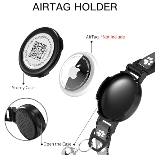 Image of Waterproof Airtag Cat Collar with QR TAG & Reflective, Footprints Pattern, Lightweight Kitten Collar for Apple AirTag, Hidden GPS Tracker Holder for Cats, Kittens (Black)(7-12 inch)