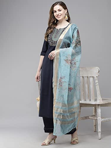 Image of INDO ERA Women's Cotton Blend; Organza & Rayon Kurta Palazzo With Dupatta Set