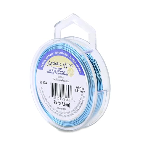 Image of Artistic Wire, 20 Gauge Silver Plated Tarnish Resistant Colored Copper Craft Wire, Ice Blue, 25 ft