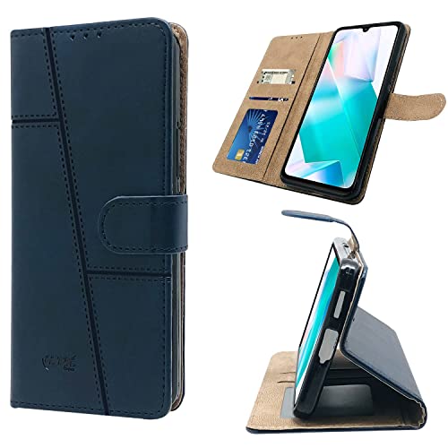 Image of Jkobi Flip Cover Case for Vivo iQOO Z6 Pro (Stitched Leather Finish | Magnetic Closure | Foldable Stand | Wallet Card Slots | Blue)
