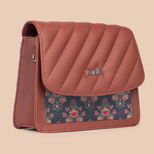 Image of ZOUK Mughal Garden Printed Vegan Leather Black Flap Closure Beyond Basic Sling Bag For Women's Girls