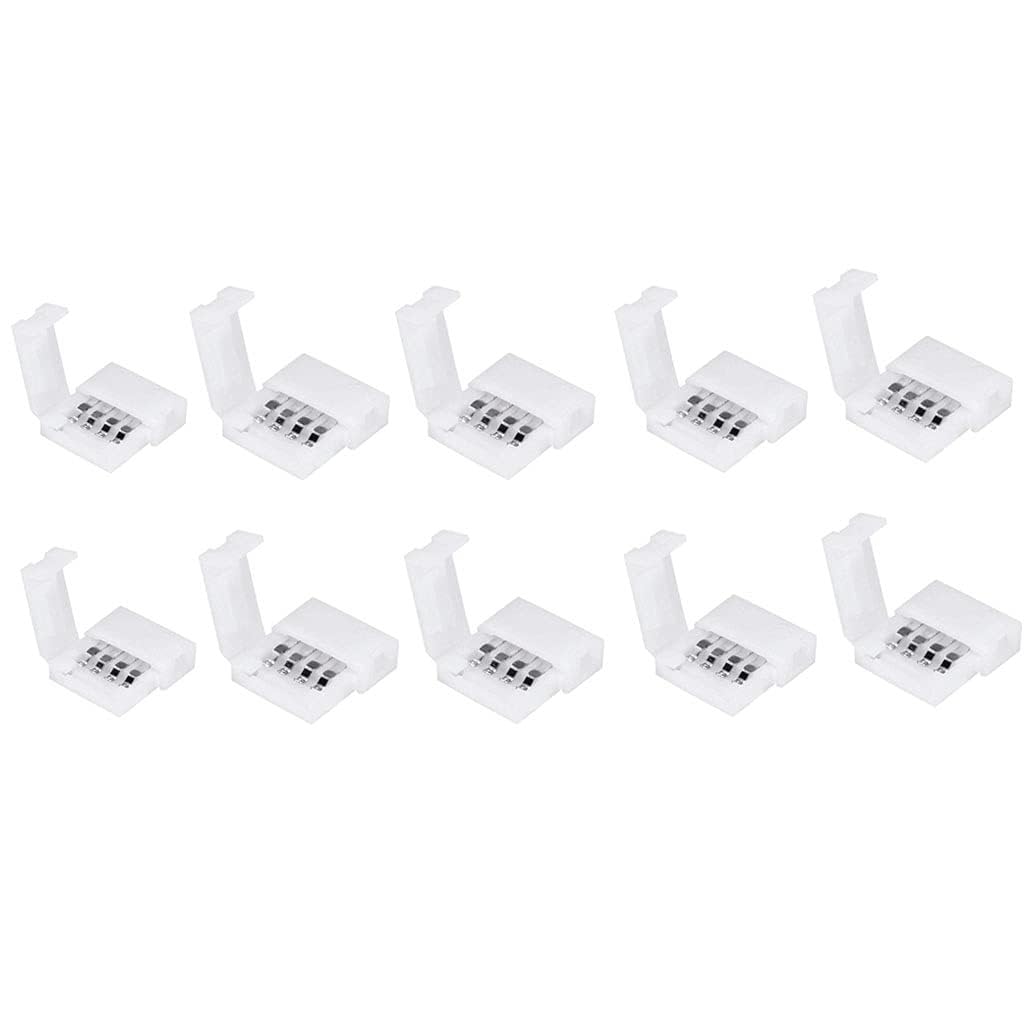 10 Pcs LED Strip Connectors 4 Pin 10mm Unwired Solderless Adapter Extension for 5050 RGB Multicolor LED Strip Lights, Track Lighting Connectors