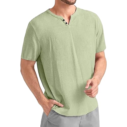 Men Small V Collar Casual T Shirts Regular Fit Street Walking Cotton Shirt Summer Classic Comfortable Pullover Tops (Light Green,XX-Large)