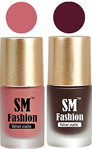 Image of Nail Polishes, Light Nude-Dark Wine Velvet Matte Nail Paint Combo Set of 2 Pcs 7ml each