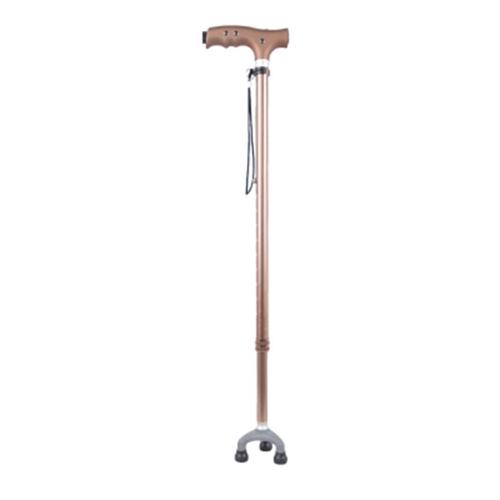 Soporte para bastón para Caminar Muleta para bastón para Anciano Anciano Telescópico Estable Antideslizante Ligero Altura Ajustable con 3 pies y Bastones LED marrón Claro para Hombres o Mujeres