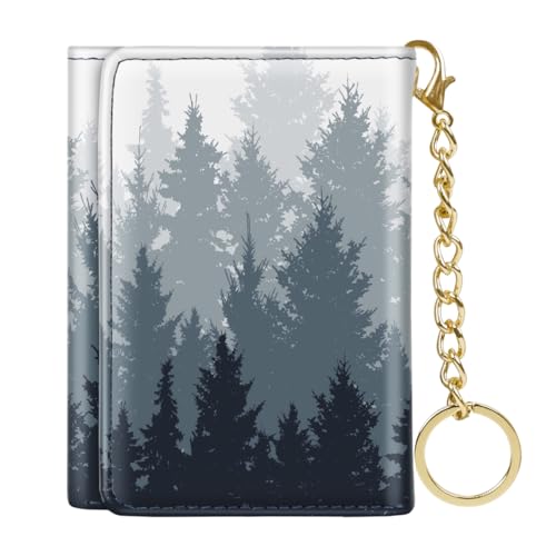 Image of Trifold Womens Wallet Small Slim RFID Blocking Card Wallet Cute Credit Card Holder Leather Mini Purse with Cash Pocket 7 Card Slots ID Window, Forest