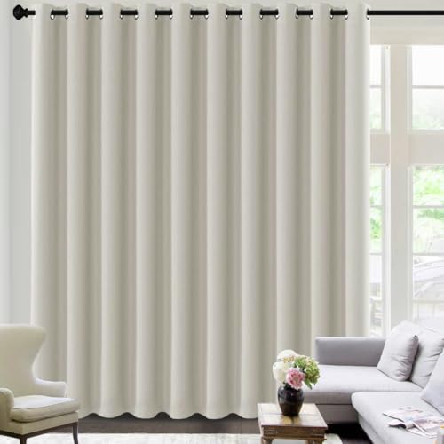 Image of H.VERSAILTEX Blackout Curtains for Sliding Glass Door Room Divider Curtains Noise Reduce Curtain Panel Portable Window Screen Sliding Partition, W180 x L96 inches /8' Tall by 15' Wide, Ivory /Cream
