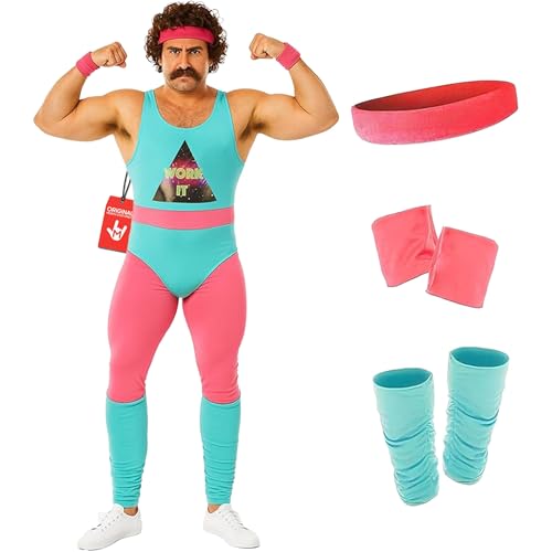 Fun Shack Aerobic Kostüm Herren, Aerobic Outfit 80er Herren, 80er Jahre Outfit Männer, Junggesellenabschied Kostum, Halloween Kostüm Männer, Karneval & Fasching, L