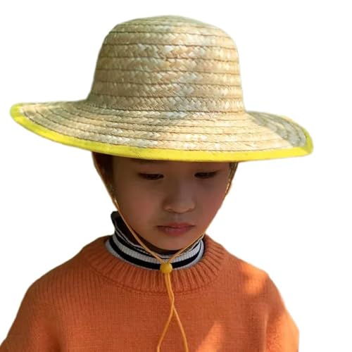 MALSSE Sombrero de paja natural para niños, niñas, niños, resistente al sol, granjero, ala ancha, playa, niños, fotos, playa, viajes, sombrero, B, Diameter 35CM