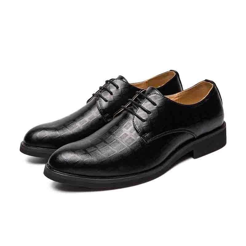 Men's Plaid Print Dress Oxford Shoes - Lace Up Pointed Burnished Toe Leather Formal Shoes, Low Top Block Heel, Non Slip Anti-Slip2